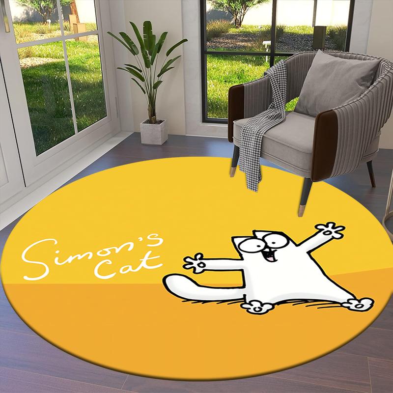 Simon'S Cat Cartoon Round Area Rug,Carpet Rug for Living Room Bedroom Sofa Playroom Decor,Non-slip Floor Mat Q0041