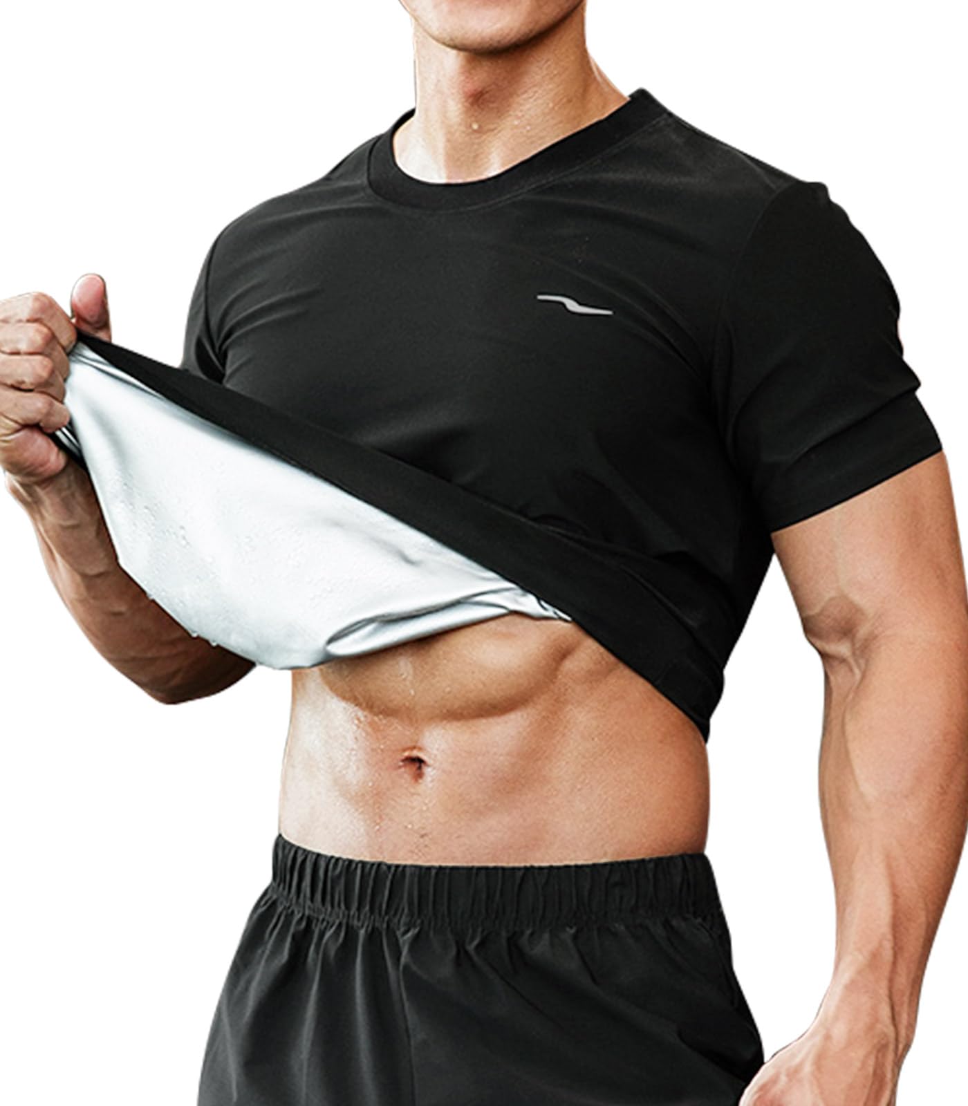 

Shuanau Short Sleeve Sauna Sauna Heat Running Weight Fat Plus Sizes Men s Shirt, Suit, Shirt, Sweat-Reducing Underwear, Diet, Sportswear, Wear, чорний