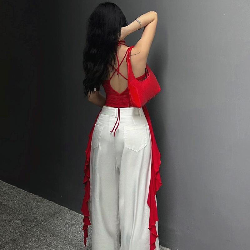 Bluză de damă, solidă, fără mâneci, cu decolteu în V, cu fundă, ocazională