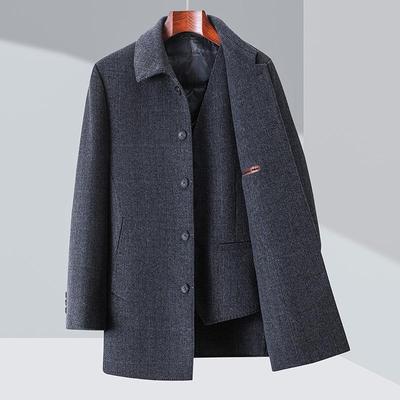 Manteau Mi-long Double Face en Laine Mélangée pour Homme - Doudoune Business Casual pour Pères d'Âge Moyen