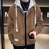 Herren Retro Verdickte Cord Baumwollgepolsterte Winterjacke mit Umlegekragen & Kapuzenmantel Zweiteiliges Set