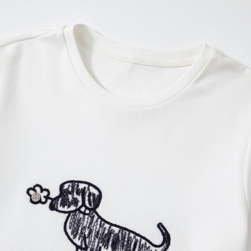RAIN.CUN Women's Puppy Embroidered Loose Fit Short Sleeve T-shirt