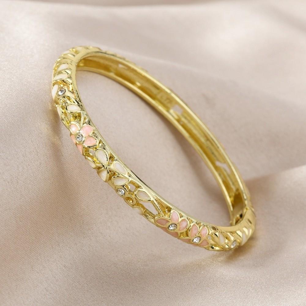 Traditional Flower Crystal Bangle Colorful Women's Hand Bracelet Vintage Cloisonne Bangle Ladies