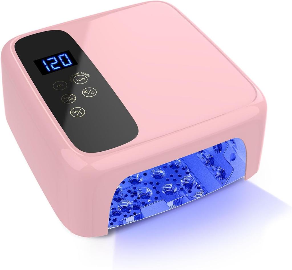 Cordless Rechargeable 72W UV LED Nail Lamp, Wireless Gel Dryer with Metallic Reflector & Base (White)