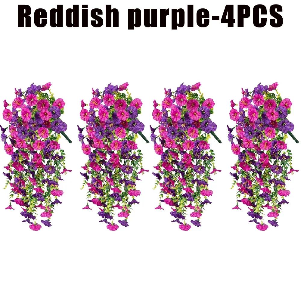 Artificial Morning Glory Wall Hanging Faux Violet Plants Hanging Flowers Simulated Leaf Vines for Home Garden Wedding Decora