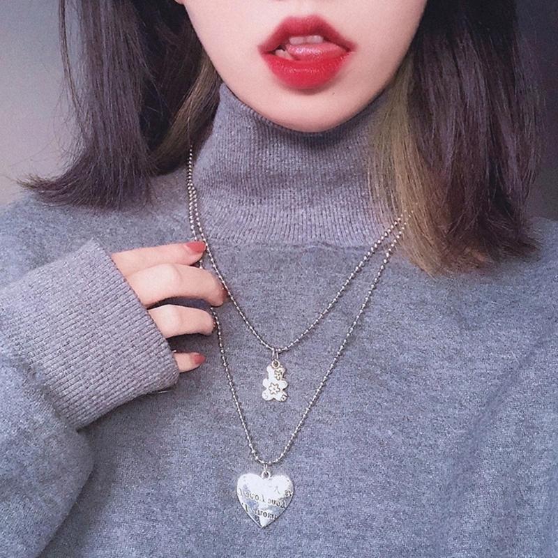 Fashion Trend Niche Bear Love Pendant Collarbone Chain Temperament Simple Cold Wind Adjustable Long Chain Necklace