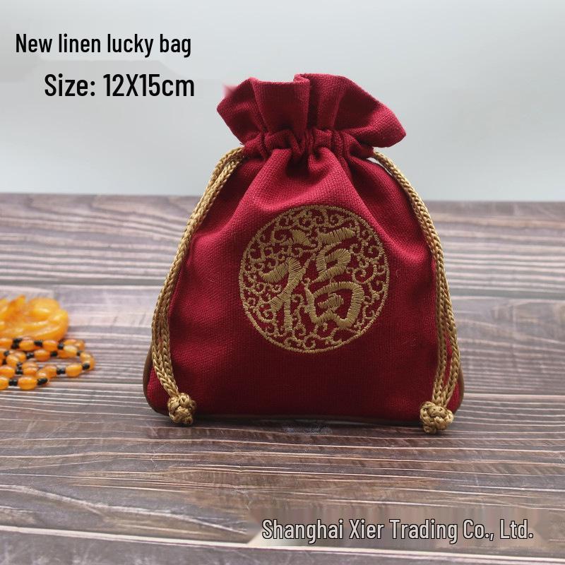 "Extra Large Embroidered Linen Drawstring Bag for Storage and Gifting"
