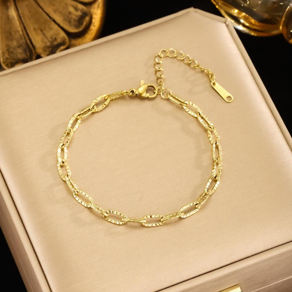 Japanese & Korean Mori Style 18k Gold Plated Titanium Steel Bracelet, Luxury Floral Embossed Design for Women