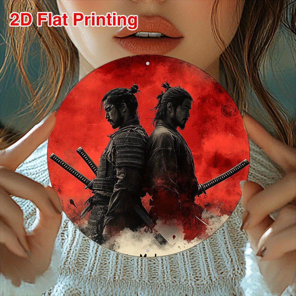 Винтажное японское металлическое настенное искусство с изображением самурая, 8x8 дюймов, алюминиевый декор, подарок для дома, офиса небесно-голубой