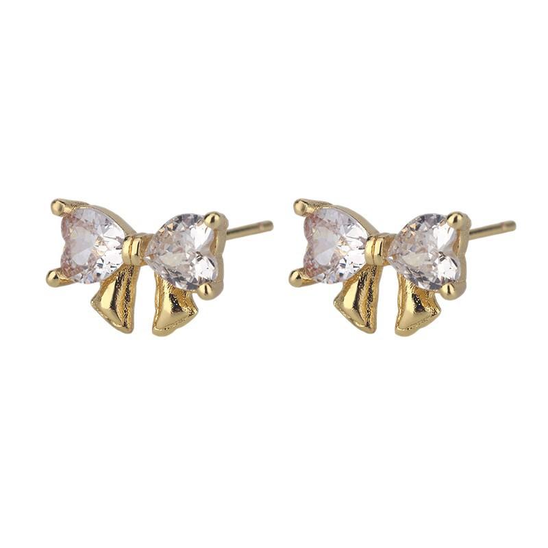 S925 Silver Bow Stud Earrings With Cubic Zirconia Unique Elegant Design Light Luxury Jewelry For Women