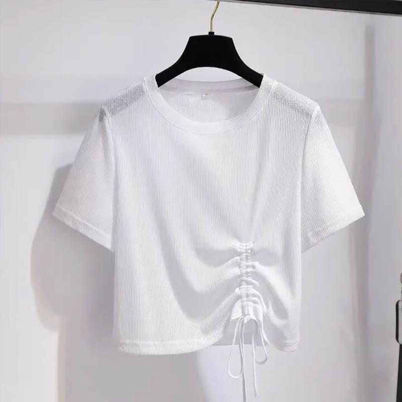 

Женский топ с v-образным вырезом и шнурком в западном стиле, весенне-летняя корейская версия, белая кружевная рубашка универсального дизайна с короткими рукавами M