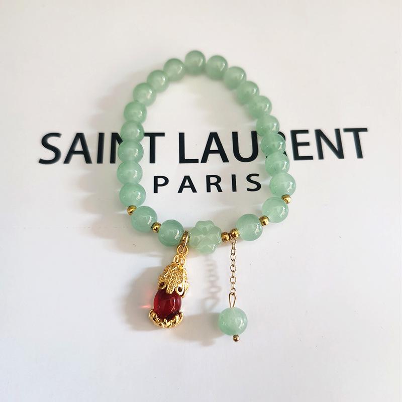 Forest Butterfly Glass Bracelet with Ice-Cracked Flower Beads