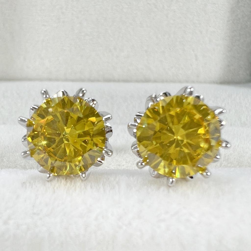 5a Blaugrüne Vermiculit-Ohrringe, 2 Karat, acht Krallenknospen, eingelegte Vermiculit-Blume, gelbe Diamant-Ohrringe