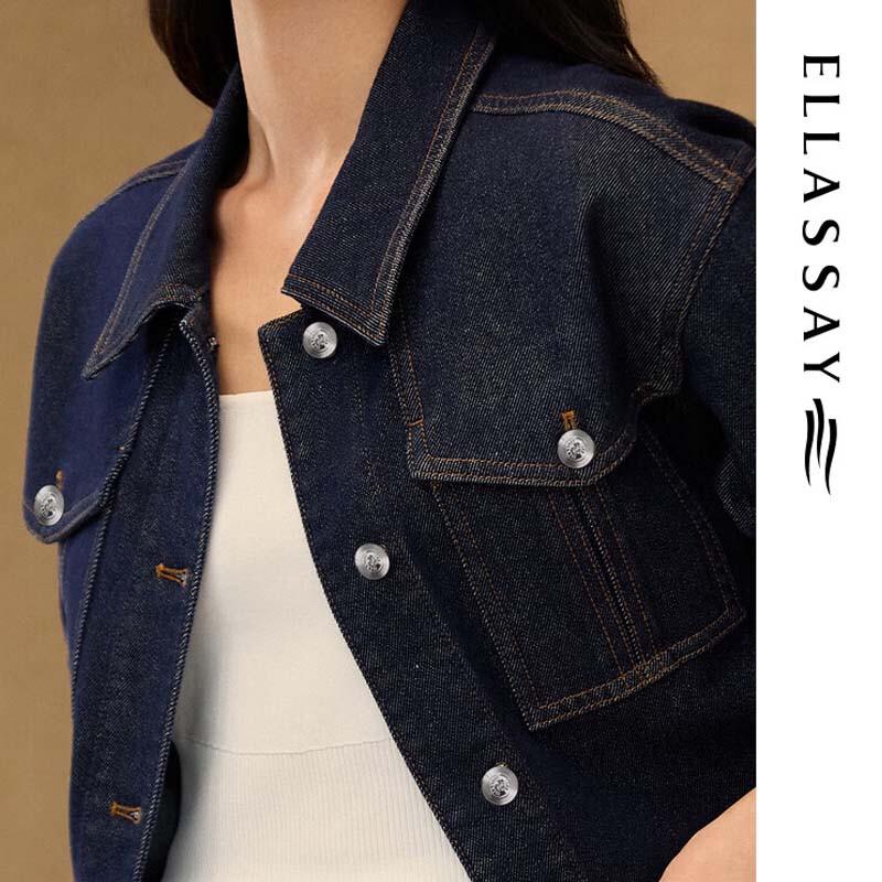 ELLASSAY Women's Retro Denim Cropped Jacket