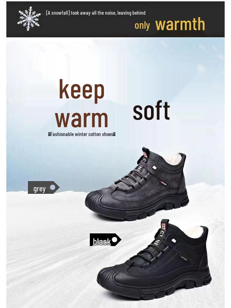 Men's Winter Thick Velvet Slip-On Leather Shoes for Middle-Aged and Elderly