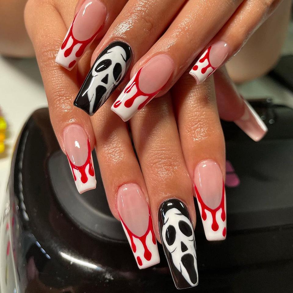 

WM-57 Funny Face Halloween Nail Stickers Set - 24 Wearable Finished Nails Glue Style