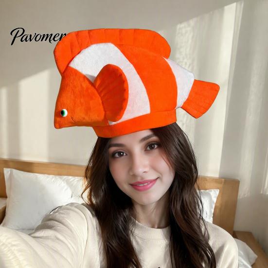 Cappello a forma di testa di peluche, Cappello a forma di pesce pagliaccio in peluche, Cappello costume da pesce pagliaccio di Halloween per bambini Cosplay Adulti, Travestimento per spettacoli teatrali Feste Morbido