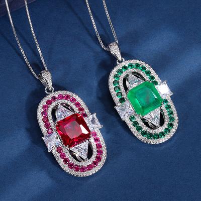Schmuck Kupferboden Vergoldet Imitation Smaragd Lila Rot Korund 12 * 12 Quadrat Marke Anhänger Halskette Schmuck