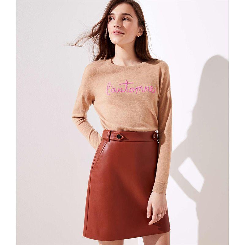 

Fall Sunshine House New Arrival Export European and American plus Size Women s Clothes Printed Letters Thin Knitwear Base Sweater Top Khaki Bust size 126