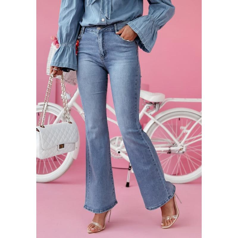 

Spring and summer new micro-pull jeans women s fashion temperament commuter casual trousers XXL синий