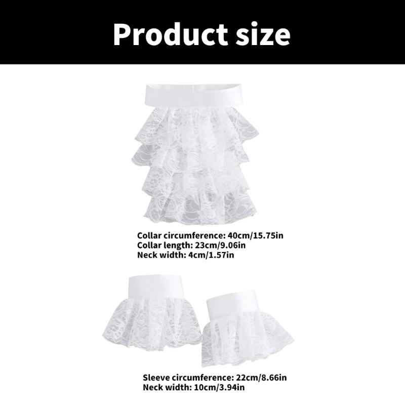 Lace Ruff Collar Wrist Cuffs for Girls Renaissance Victorian Play Medieval Cosplay Victorian Ruffled Lace Cosplay