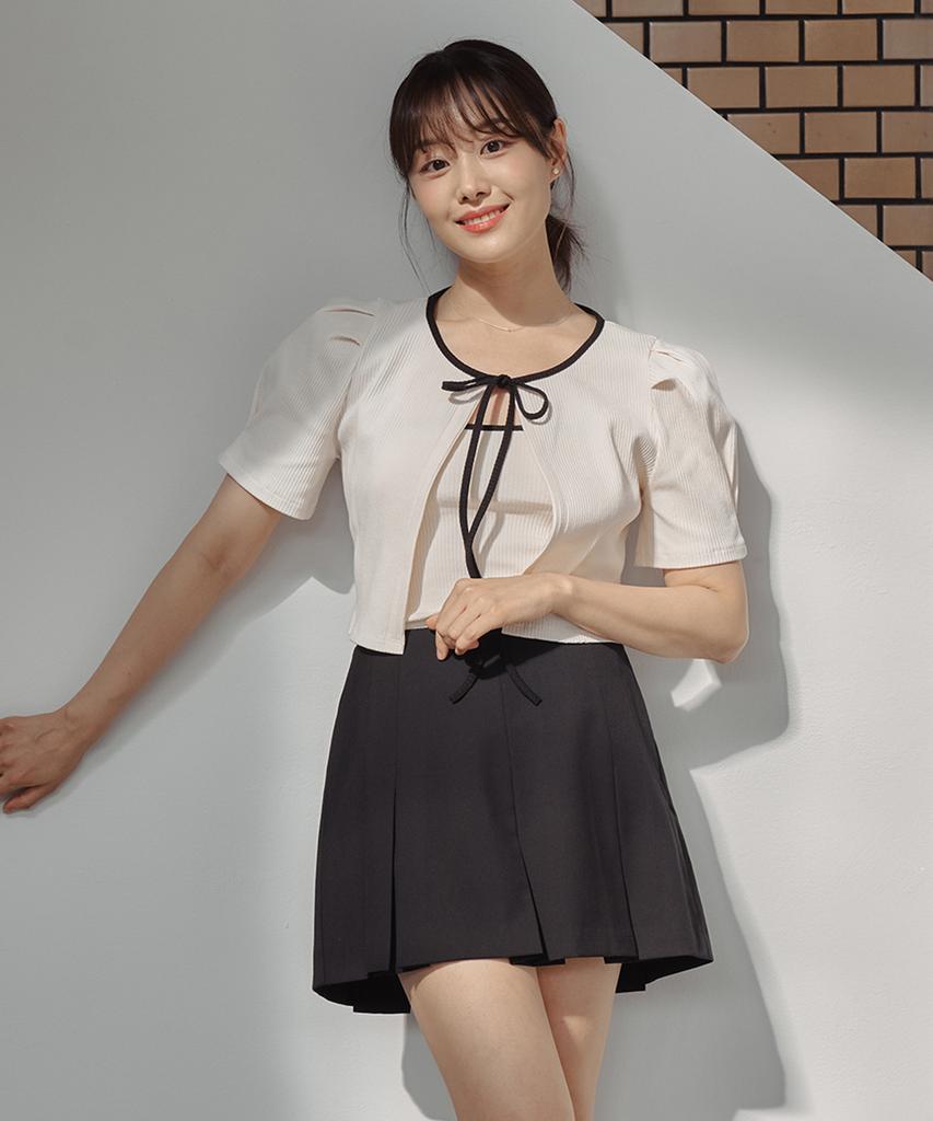 Bum Summer Pleated Mini Skirt Pants_Black