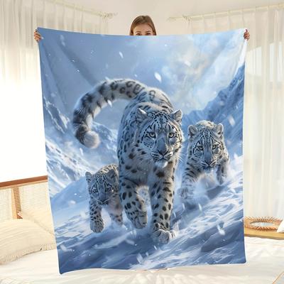 Cozy Snow Leopard Print Flannel Throw Blanket - Soft, Warm, And Perfect For Couch, Bed, Office, Or Travel - Ideal Gift For Frien