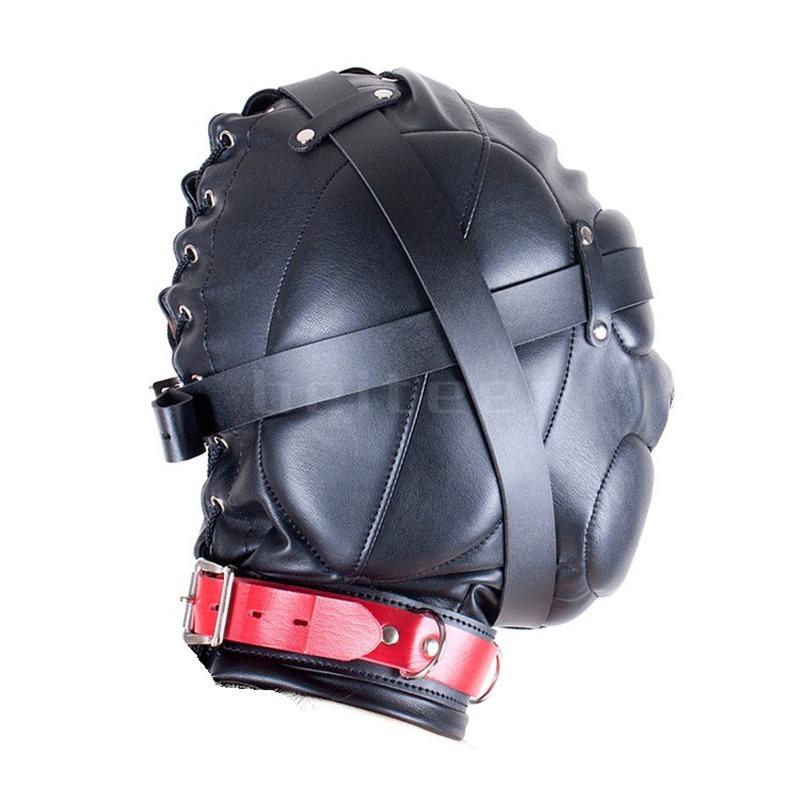 Skórzany kaptur do deprywacji sensorycznej dla dorosłych SM Flirtujące gry Maska bondage na całą głowę Kaptur seks niewolnika z kneblami Zabawki seks niewolnika