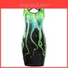 Women Summer Delicate Sleeveless Cut Out Octopus Print Mini Dress With Lace Stitching