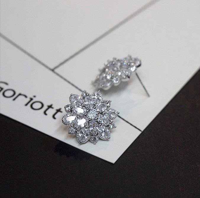 Double Layer Crystal Flower Stud Earrings - European & American Fashion Jewelry