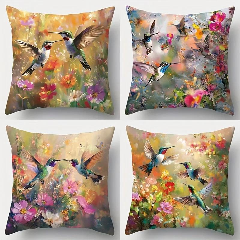 Birds And Butterflies Dancing Print Home Decor Pillowcase Bedroom Living Room Sofa Decor Polyester Cushion Cover With Zipper