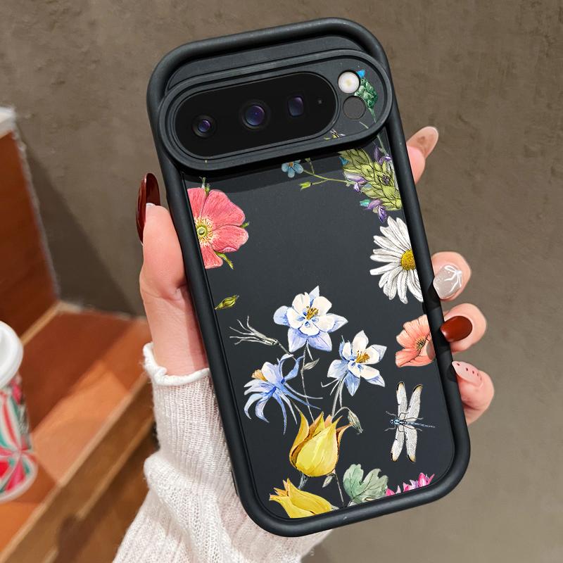 For Google Pixel 9 8 Pro Xl 8a Shockproof Yellow Rose Flower Pattern Silicone Soft Lens Protection Solid Color Anti-Fall Matte Phone Case Cover