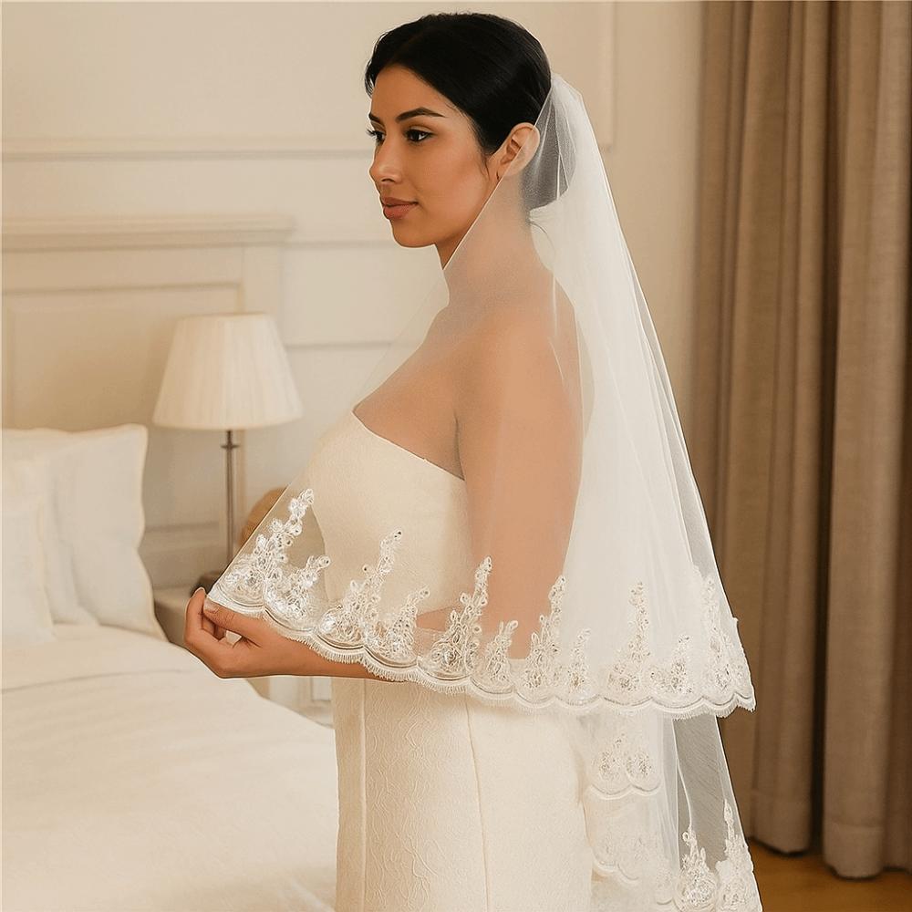 Luxury Double Layers Bridal Veil Lace Edge Mesh Veil Bride Wedding Veils  Bride Hair