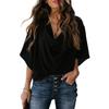 JPNTKY Women's Fashion Casual Solid Color Print Short Sleeve V Neck Blouses & Shirts