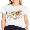 Seafood Coktail Squid Women's T-Shirt Funny Casual Round Neck Tee Short Sleeve Tops