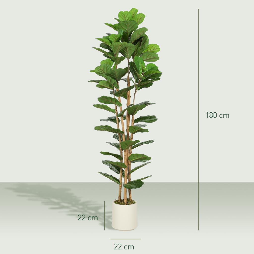 Artificial Indoor Plant, 180 cm Fiddle-Leaf Fig, Plastic Pot, Solid Wood Trunk, Green
