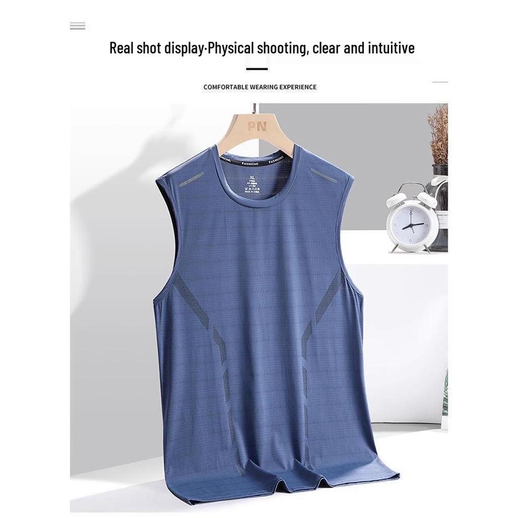 Men's Quick-Dry Breathable Ice Silk Tank Top - Trendy, Casual, Wide Shoulder Sleeveless Shirt