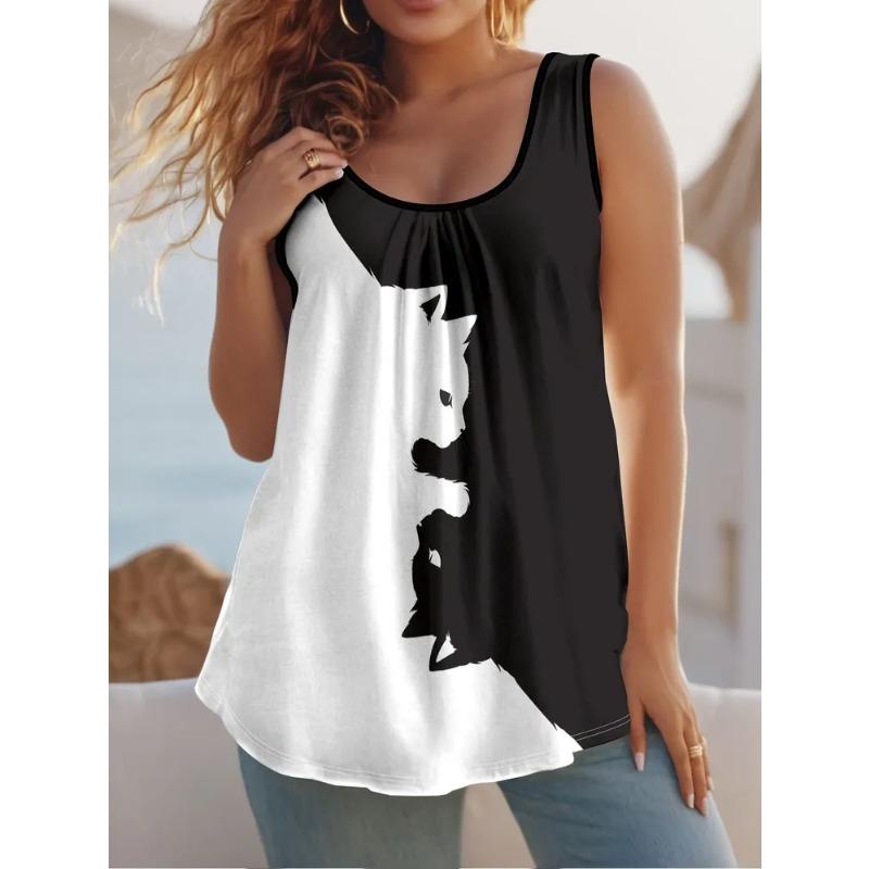 

Женский безрукавный жилет Креативный красочный принт Повседневный Свободный Модный Универсальный Летний Жилет оверсайз 6XL