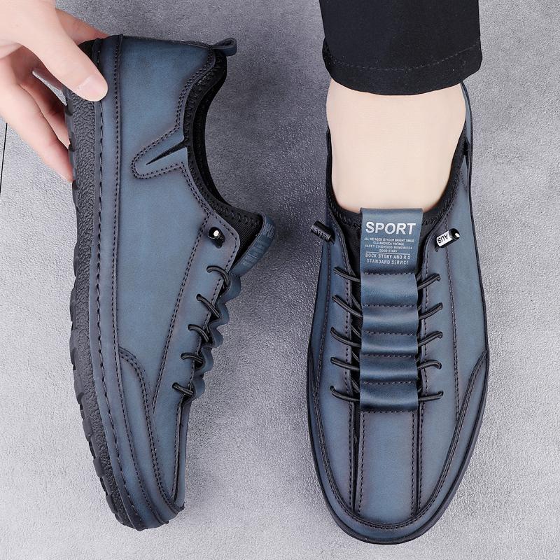 Fashion Fashionable New Men Hand Sewn Casual Sports Leather Shoes Outdoor Brand Men Comfortable Non Slip Soft Soled Casual Hiking Shoes