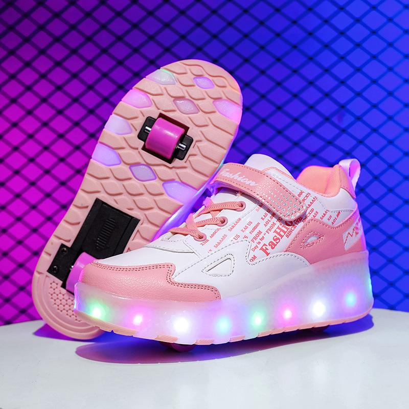 Girls Runaway Shoes New Double Wheel Charging Light Skates Roller Skates Light Shoes