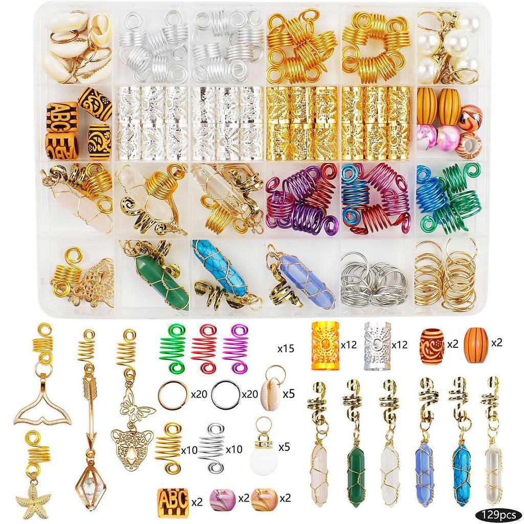 129 kusů Dreadlock Vlasové šperky pro copánky, pletení, dekorační potřeby, přenosné, módní