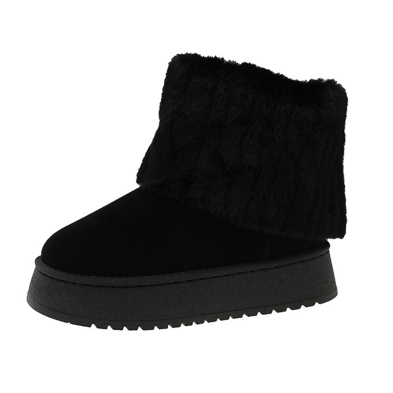 Σούπερ φωτιά κοντές μπότες με χοντρή σόλα γυναικείες χειμερινές με επένδυση και χοντρές μικρές μπότες στοίβαξης 2025 νέες ζεστές αφράτες μπότες χιονιού