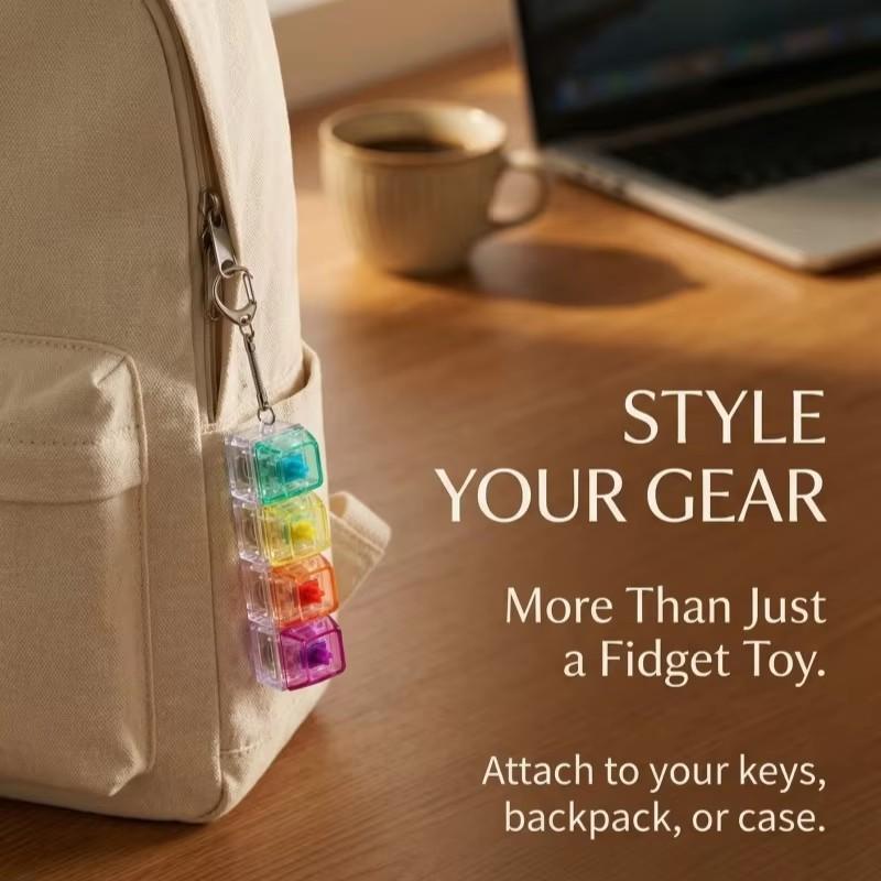 Transparent RGB Clicker Keychain Fidget Pad 4-Button Tactile Feedback Stress Relief Mini Light-Up Gadget Desk Accessory Gift