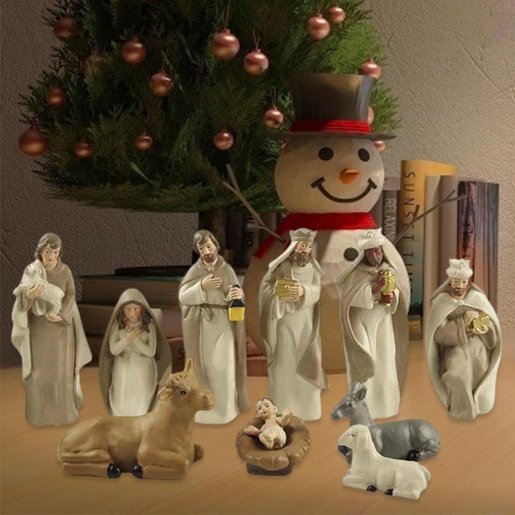 Christmas Nativity Figurines Resin Tabletop Nativity Scene Figures Small Christmas Figurines Decor for Living Room Bedroom Study