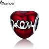 BAMOER New Arrival 100% 925 Silver Love Heart ECG & Red Enamel Beads Fit Charm Bracelets for Women Jewelry Gift SCC249
