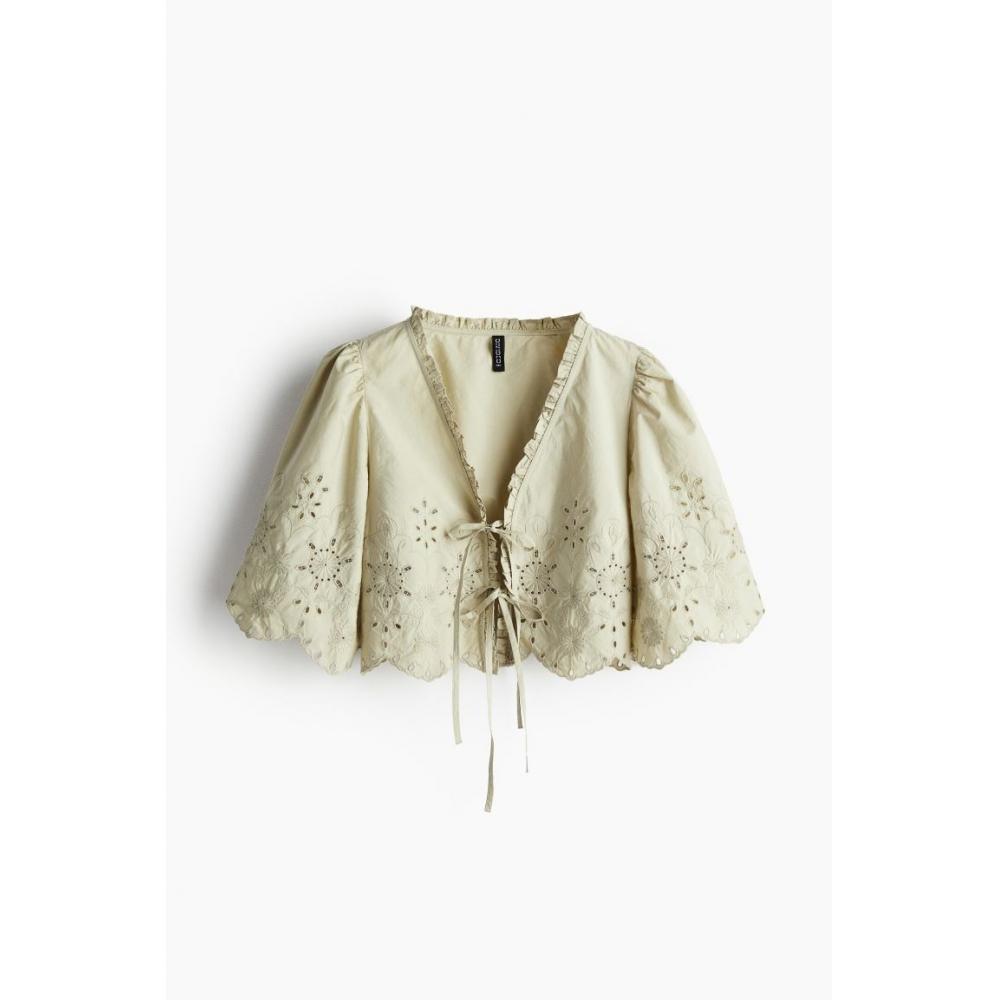 

Укороченная блузка HM Broderie Anglaise Светло-хаки-зеленый