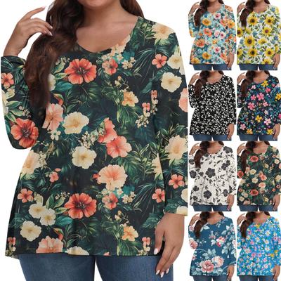 Modisches lässiges Langarm-Oberteil für Damen in Übergröße mit Blumenprint Übergröße Blumenprint-Oberteil