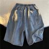 Japońskie Vintage Szorty Jeansowe do Prania Męskie Letnie Luźny Krój Szeroka Nogawka Spodnie Plażowe Sportowe Casualowe Szorty Średniej Długości