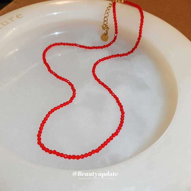 China Red Artificial Crystal Beaded Necklace Commuter Fashion Temperament Clavicle Chain Autumn and Winter ins Style Temperament Necklace