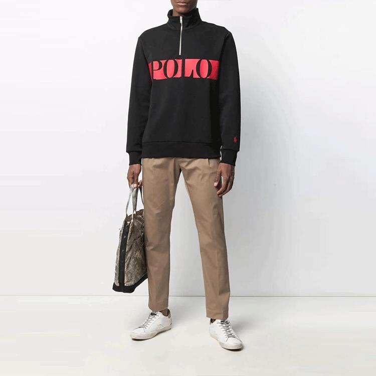Polo Ralph Lauren Logo Print Half-Zip Pullover Sweatshirt Men Sweatshirt Black 710828115-001
